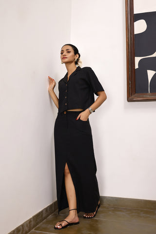 Ursula- Black khadi skirt and top