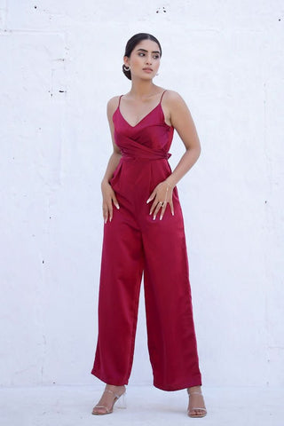 ANNIE - Tie back Wine Jumpsuit (Final Sale) - Alter Ego India