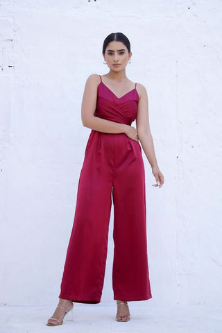 ANNIE - Tie back Wine Jumpsuit (Final Sale) - Alter Ego India