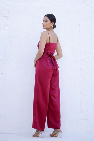 ANNIE - Tie back Wine Jumpsuit (Final Sale) - Alter Ego India