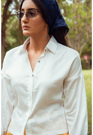 ELISE - Classic Pleated White Shirt - Alter Ego India