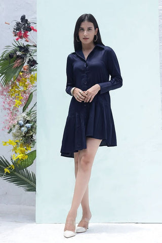 MADISON NAVY - The classic pleated shirt dress (Final Sale) - Alter Ego India