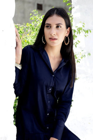 MADISON NAVY - The classic pleated shirt dress (Final Sale) - Alter Ego India