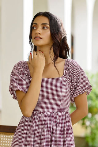 Marcella - Gingham Smocked Midi - Alter Ego India