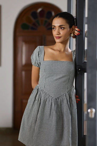 Nala - Drop - waist gingham dress - Alter Ego India