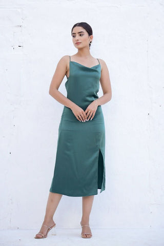 PHOEBE - Emerald satin slip dress - Alter Ego India