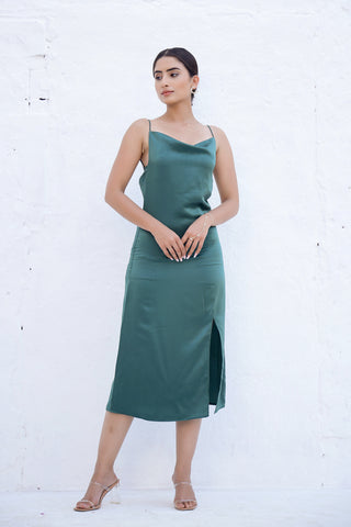 PHOEBE - Emerald satin slip dress